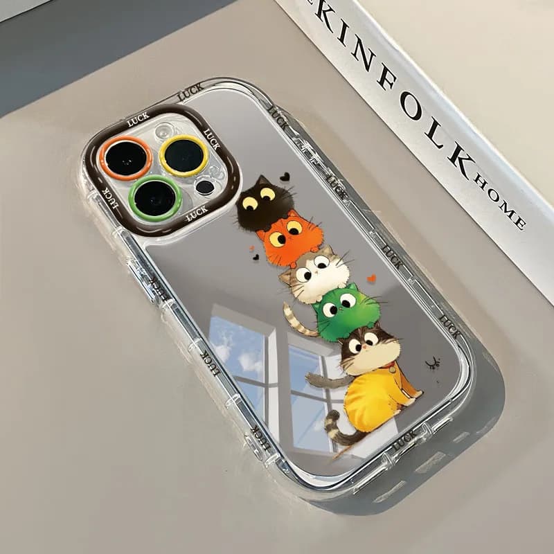 Custodia per telefono coreana con gatto simpatico e divertente, a cuscino d'aria e specchio, per iPhone 17 13 12 11 Pro Max 14 15 16 Pro XR XS 7 8 Plus 17Air Art Cover