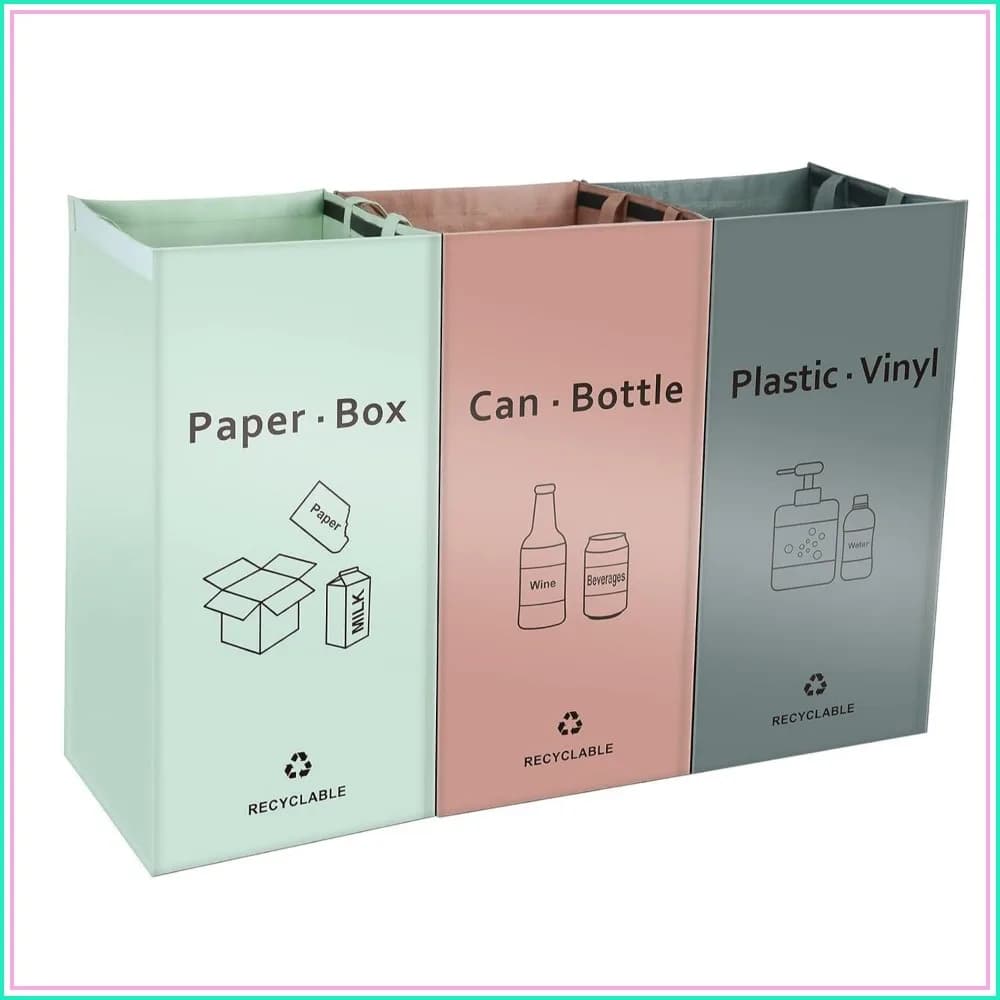 3-Pack Recycling Bins for Kitchen, Home - Waterproof Trash Sorting Bags, Reusable, Pink/Gray/Green