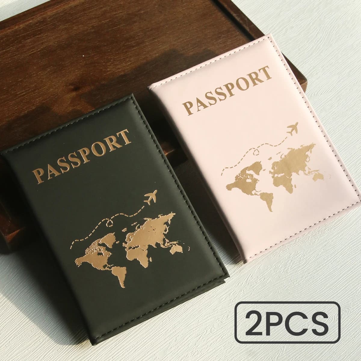 2 coperture per passaporto da viaggio con motivo mappa del mondo Custodia protettiva per carte Porta carte di credito da viaggio Porta passaporto per documenti e documenti