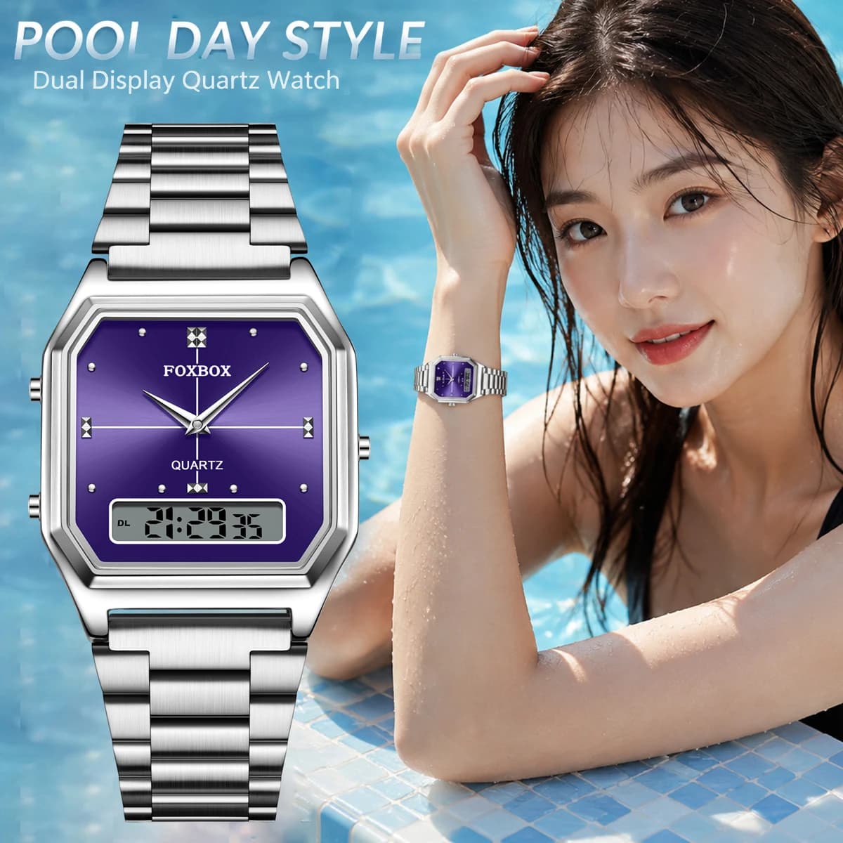 FOXBOX Women's Quartz Wrist Watch Digital Sports Ladies Clock Electronic Waterproof Square LED Watch for Women Montre Femme+BOX
