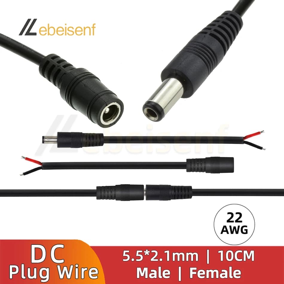 5/10 Pezzi Connettore DC Maschio o Femmina 5.5x2.1 con Cavo da 10CM DC5521 per Strisce LED 3528 5050, Telecamere di Sicurezza CCTV, DVR