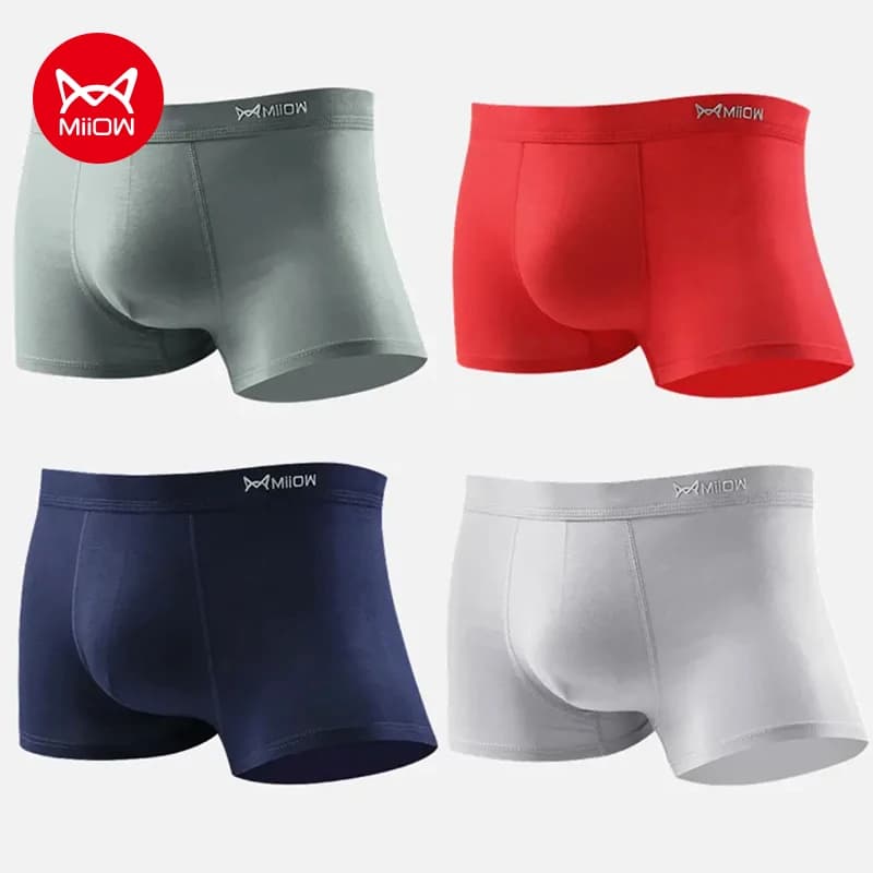 MiiOW 4 pezzi di cotone uomo intimo boxer antibatterico mutandine da uomo setoso traspirante uomo mutande lettera stampa boxer da uomo breve