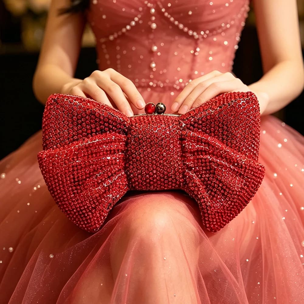 Red Bow Diamond Crystal Evening Clutches Bags Women Rhinestone Wedding Party Clutch 20 Colors Lady Prom Purse And Handbag