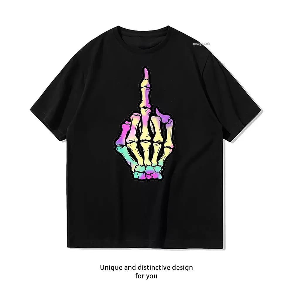 T-shirt colorata Finger Flash T-shirt grafiche casual in cotone Streetwear creativo Camicia classica con scollo a O