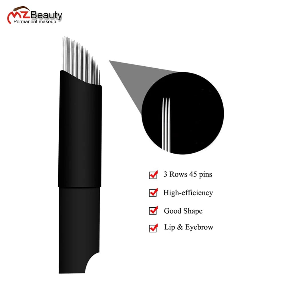 EO sterilizzato 3 file 45pin inclinato Microblading ombreggiatura lame dell'ago Lip Blush Tattoo Supply sopracciglio incisione PMU Hair Stroke
