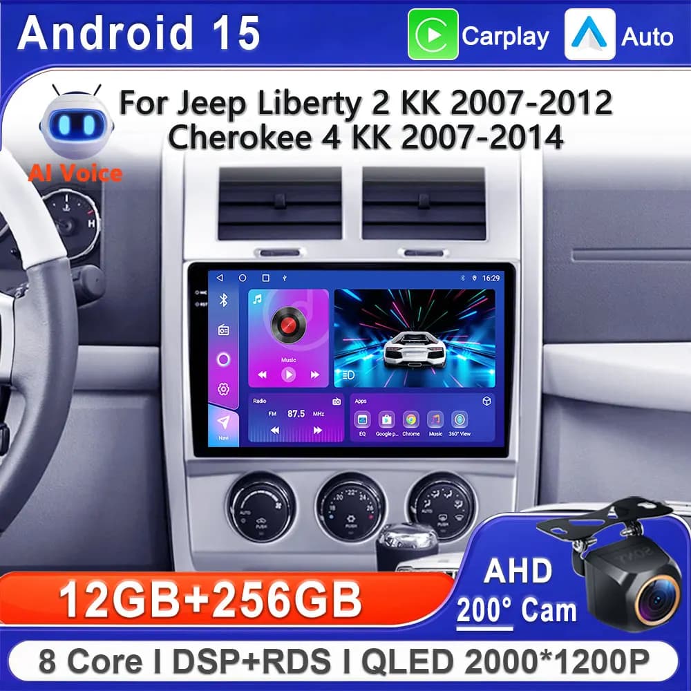 Android 15 Per Jeep Liberty 2 KK 2007-2012 Cherokee 4 KK 2007-2014 Autoradio Multimedia Video Player Navigazione stereo GPS