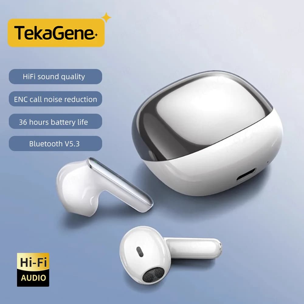 Tekagene HiFi Bluetooth 5.3 TWS Wireless 36h earphones with long life battery waterproof Touch control with ENC HD Call microphone