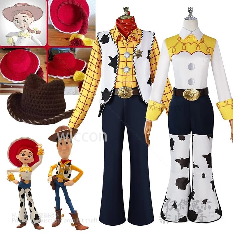 Anime Gioco Coppia Woody Jessie Costume Cosplay Set completo Cappello Parrucche Donna Uomo Jessie Abiti Halloween Festa di Natale Personalizzato