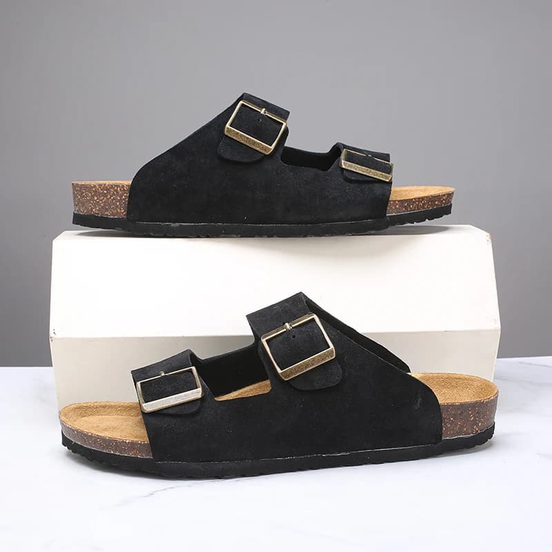 Ciabatte da Spiaggia in Pelle Scamosciata per Uomo, Nuovi Zoccoli alla Moda per Donna, Sandali con Soletta in Sughero e Supporto per l'Arco Plantare, Scarpe da Casa
