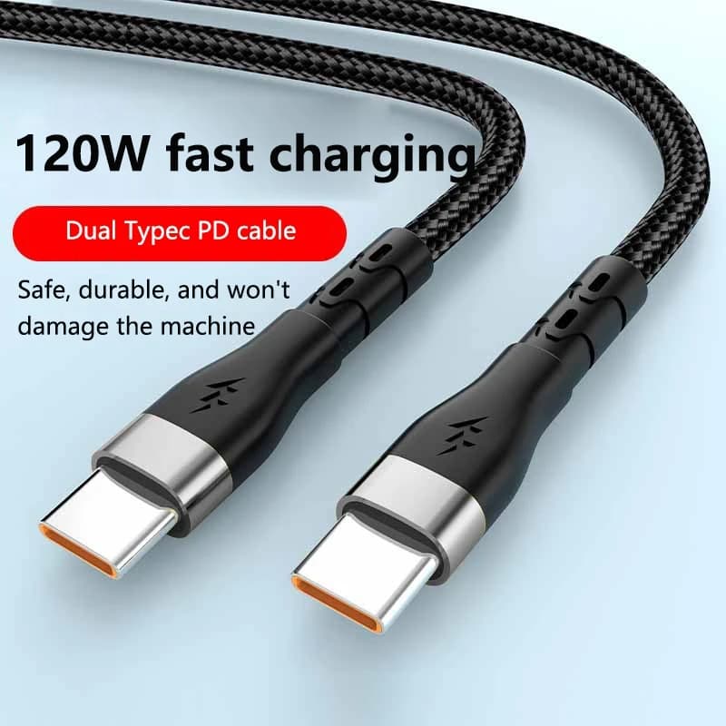 120W 6A Dual Type C Fast Charging Cable Quick Charge Type C To Type C Cable For iphone 17 16 Samsung Xiaomi Huawei PD Cable