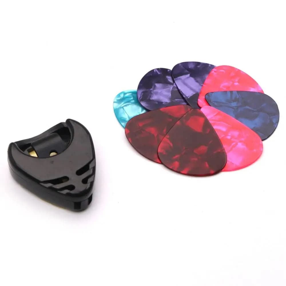 10Pcs Celluloid Guitar Picks Smooth Surface Thickness 0.46/0.71/0.96mm Electric Guitar Picks Bright Colors with Pick Holder