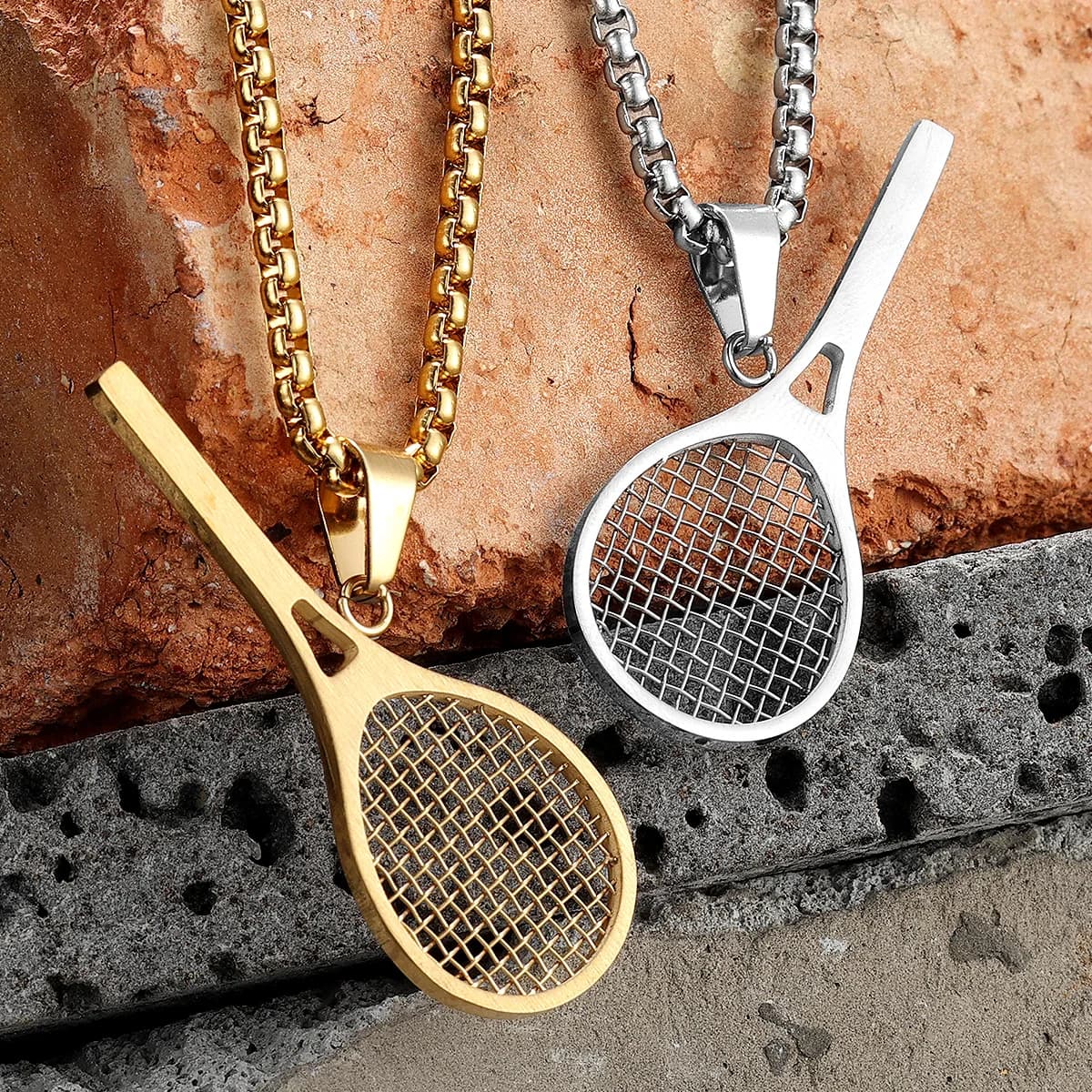 Racchetta da tennis Collana da uomo Ciondolo Gioielli in acciaio inossidabile Moda semplice Uomo Donna Punk HipHop Accessori Regali all'ingrosso