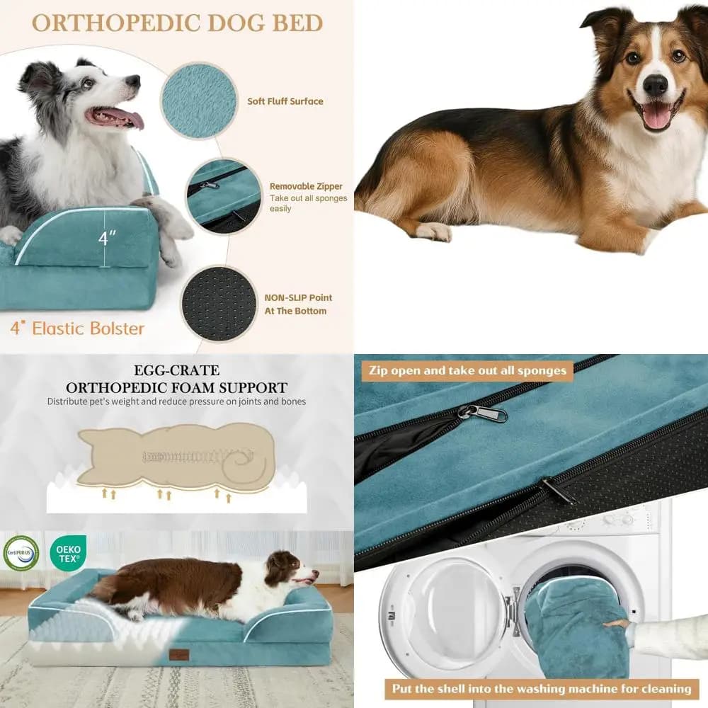 Letto ortopedico per cani di grandi dimensioni, schiuma impermeabile 38x25 con rinforzo rimovibile, copertura lavabile e base antiscivolo, blu