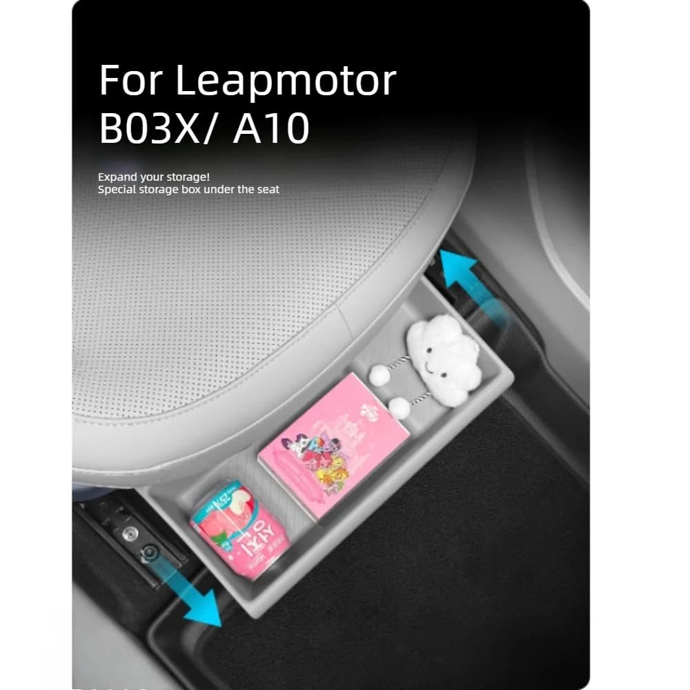 1PC For Leapmotor B03X A10 Car Under‑Seat Storage Box Organizer Tray TPE Driver CO-Driver Seat Storage Auto Interior Accessories