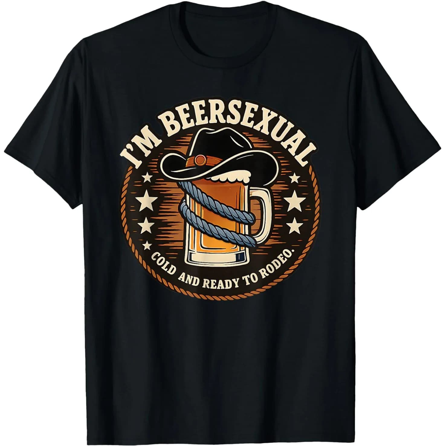 Beersexual Cold Ready Rodeo Cowboy Beer Mug Graphic Tee Divertente maglietta da bere unisex in cotone a maniche corte