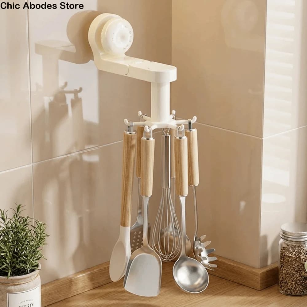 Rotatable Kitchen Rotating Hook Six-Claw Space-Saving Suction Cup Hook with Suction Cup Wall Mounted Storage Rack Kitchen