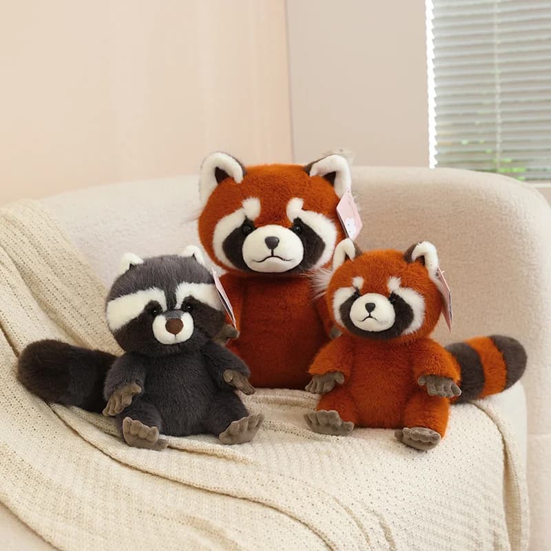 Kawaii Fluffy Red Panda Raccoon Stuffed Plush Doll Realistic Animal Plushie Sofa Ornament Soft Toy Birthday Holiday Present