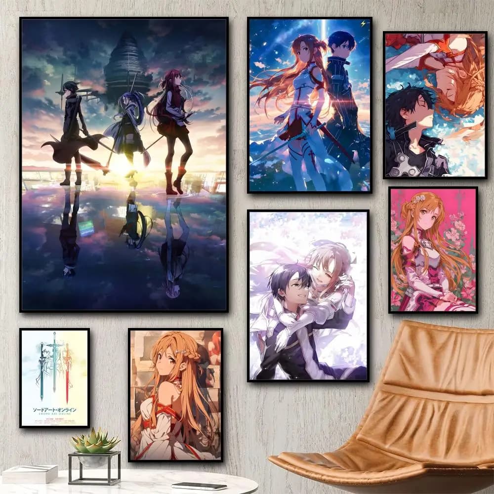 Anime Sword Art Online Kirito Asuna Painting Calligraphy HD Canvas Poster living room bedroom bar aesthetic decoration