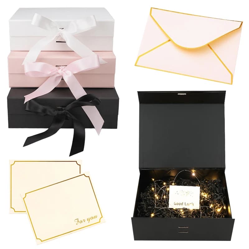 Set di confezioni regalo con nastro di lusso da 23 cm Rosa Nero Bianco Confezione regalo disponibile in 3 colori Set di pacchetti souvenir con biglietti di auguri in erba Lafite ZYF