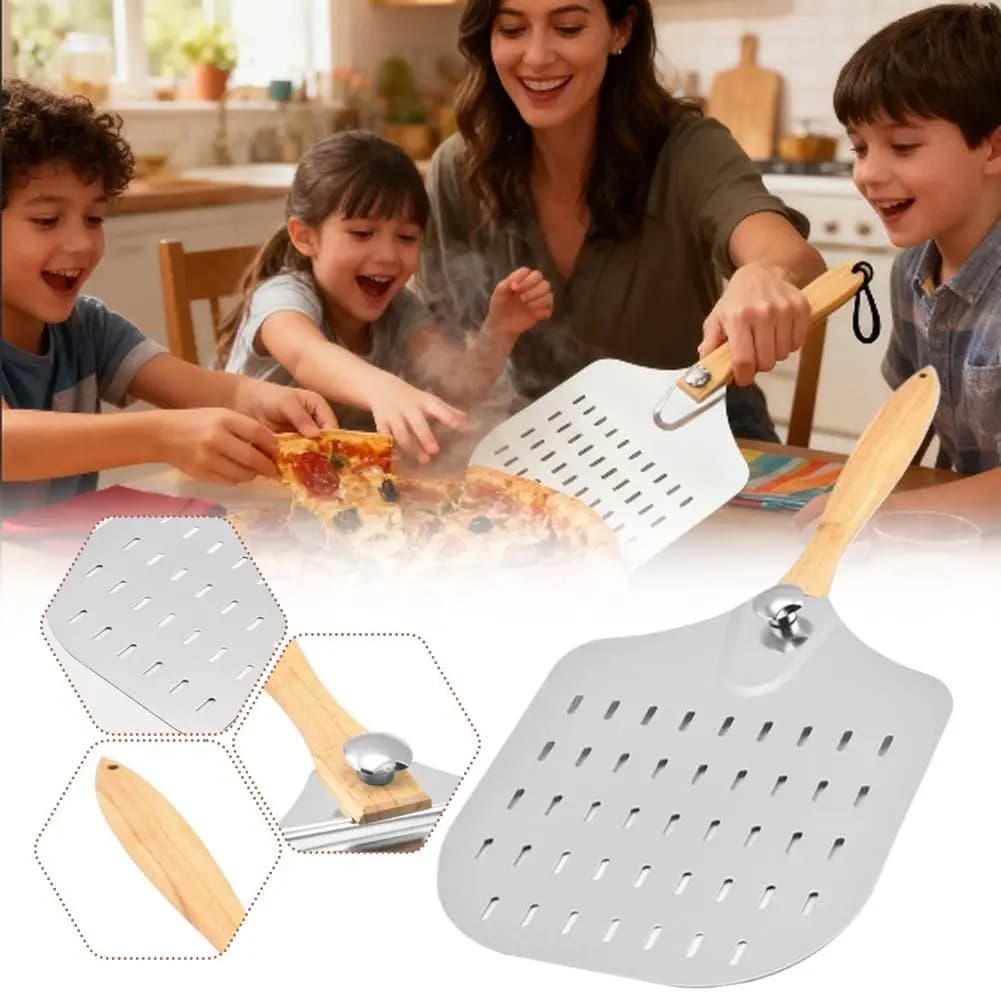 Utensile per Pizza in Alluminio con Manico in Legno da 12 Pollici, Paletta Multifunzionale per Cucina di Grado Alimentare