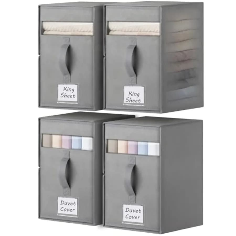 FGNTWP Set di 4 Organizzatori per Lenzuola Grandi, Contenitori per Lenzuola King e Queen Size per Armadio, Organizzatore Pieghevole per Biancheria da Letto