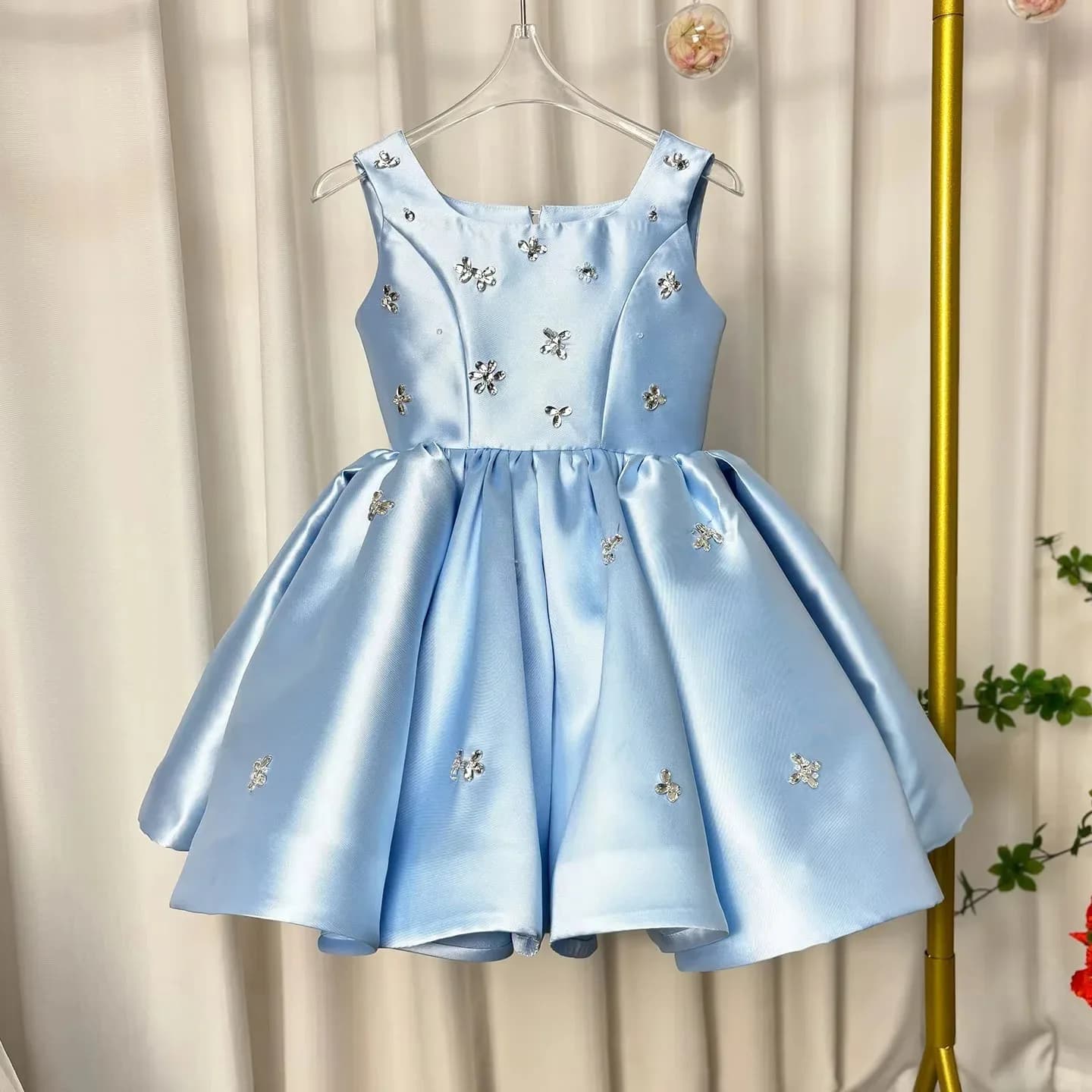 Abiti da damigella d'onore blu con cristalli, senza maniche, per matrimoni, ricevimenti, feste, celebrazioni, compleanni, personalizzabili