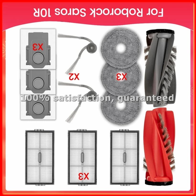 Replacement Parts for Robot Vacuum Cleaner Saros 10R: Main Brush, Lateral Brushes, HEPA Filter, Cleaning Cloth, Cleaning Bags - A63M