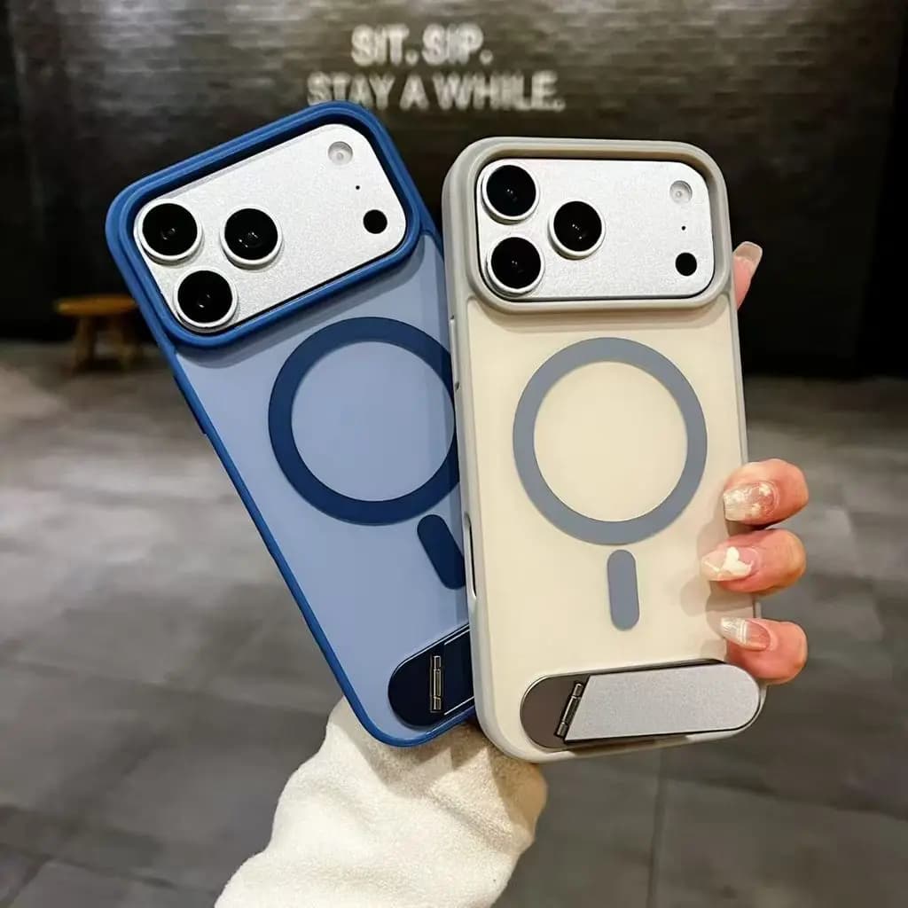 Magnetic Suction Case with Hidden Stand for Iphone 17/16/15/14/13 Pro Max Shockproof and Wireless Charging Compatible Phone Case