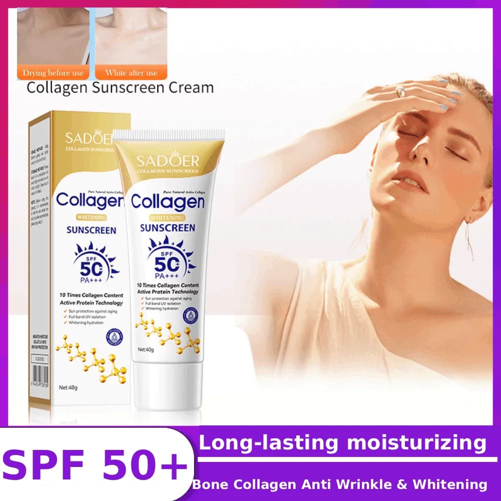 1/3PCS SADOER Crema solare al collagene Spf 50+ Crema solare forte rinfrescante per il controllo dell'olio Anti UV Anti ossidante Crema solare idratante per il viso