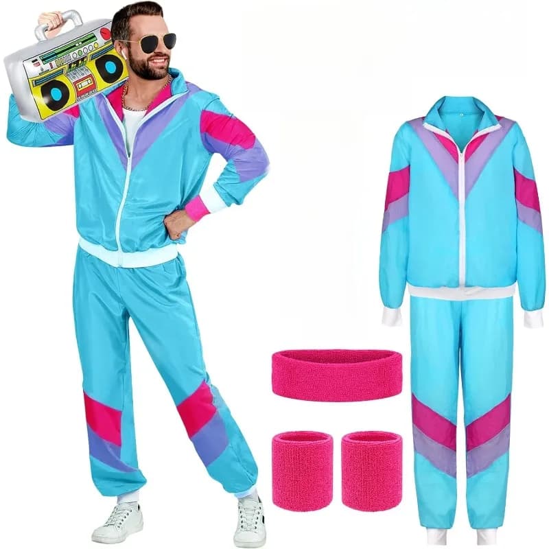 Costumi in maschera anni '80 e '90 per uomini Coppie Stag Do Outfit Dress up Costume Hip Hop Retro Tuta Giacca per adulti Pantaloni