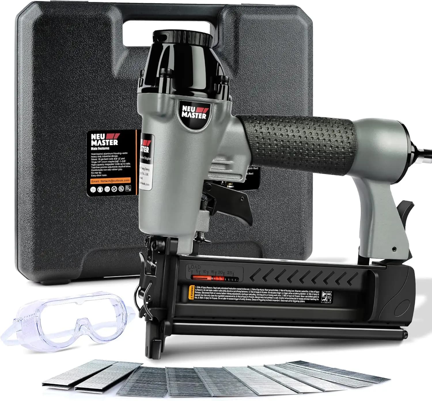 Chiodatrice e Graffatrice ad Aria Compressa 2-in-1, Utilizza Chiodi Brad 18G e Graffette Crown, con Valigetta e Occhiali di Sicurezza