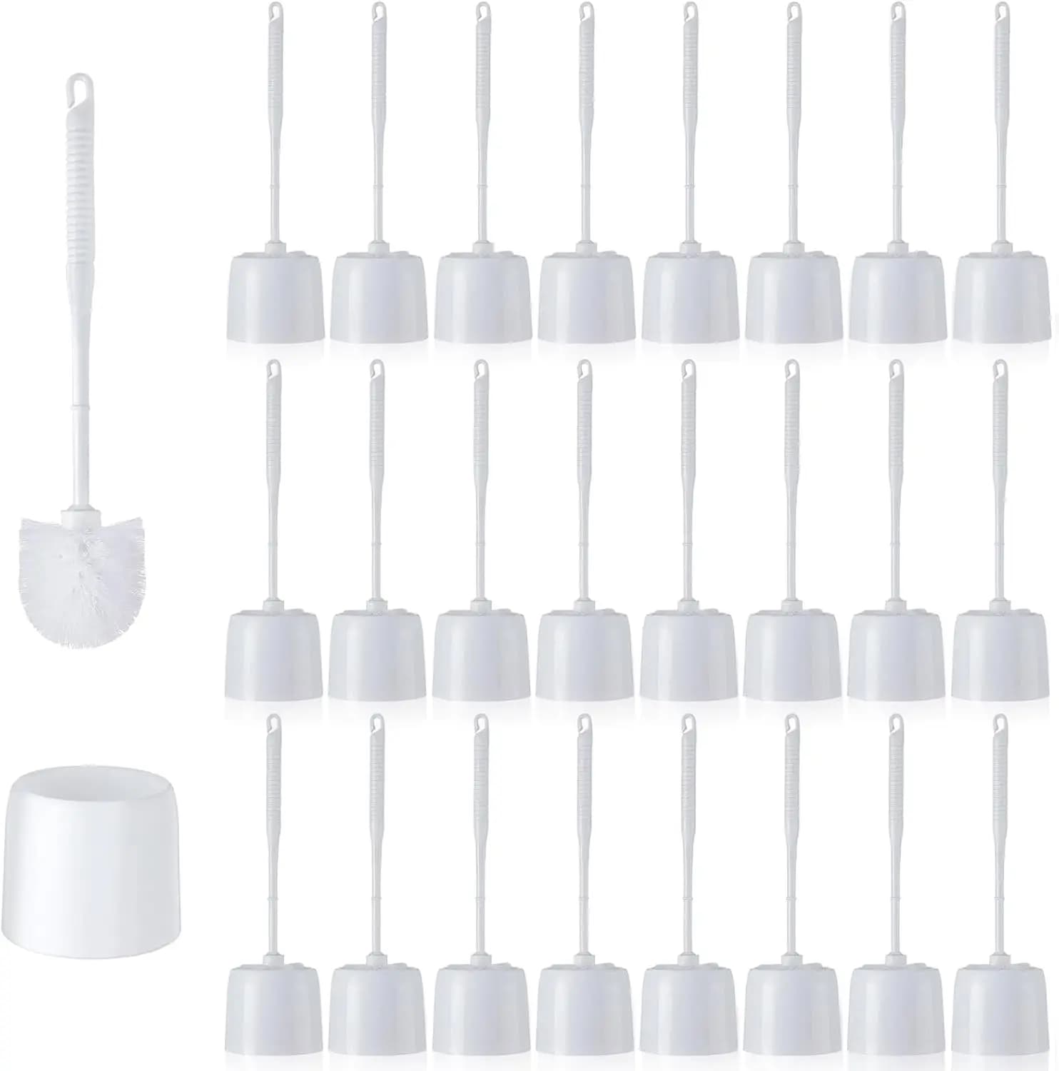 Set di 24 Spazzole per WC con Supporto per Pulizia Profonda del Bagno, Bianco, Altezza 14,57 cm con Porta Spazzola