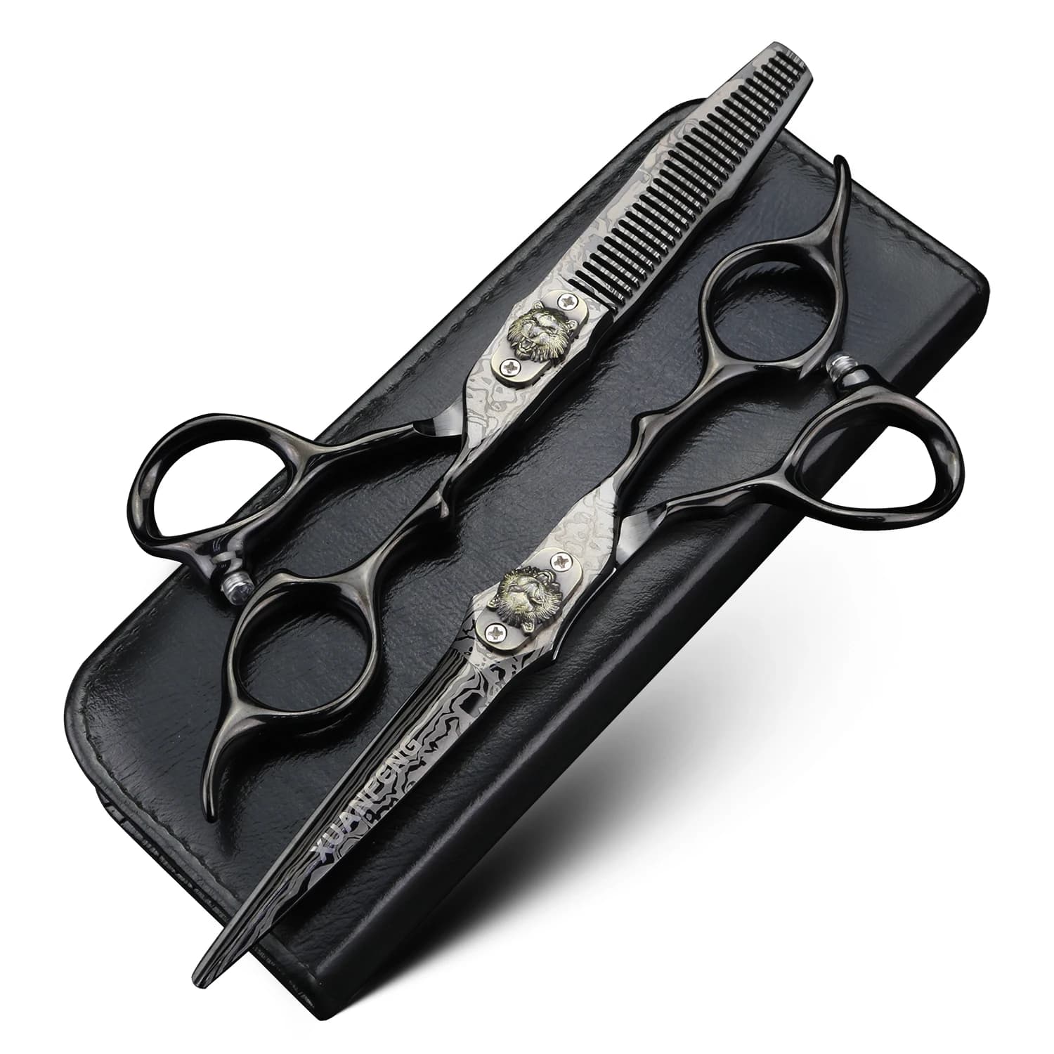 XUANFENG Forbici per capelli damasco nero da 6 pollici Forbici da taglio da barbiere e forbici per sfoltire JP440C...