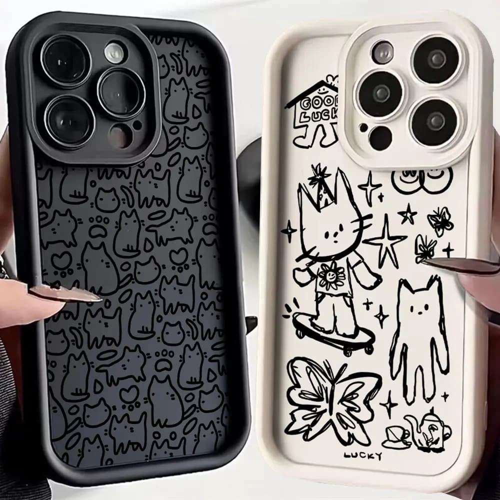 Simpatico gattino nero schizzo gatto cassa del telefono per Xiaomi Redmi Nota 9 9S 10 10C 11 12 12C 13 13C 14C A3 K30 K40 Pro Plus 4G 5G copertura