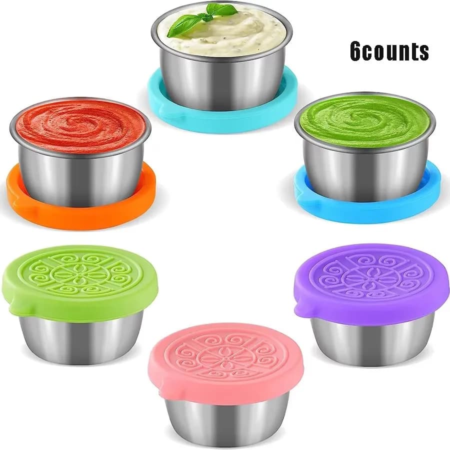 Contenitori per condimenti per insalata con coperchi, piccolo contenitore per condimenti per insalata riutilizzabile in acciaio inossidabile a tenuta stagna per scatole da pranzo,