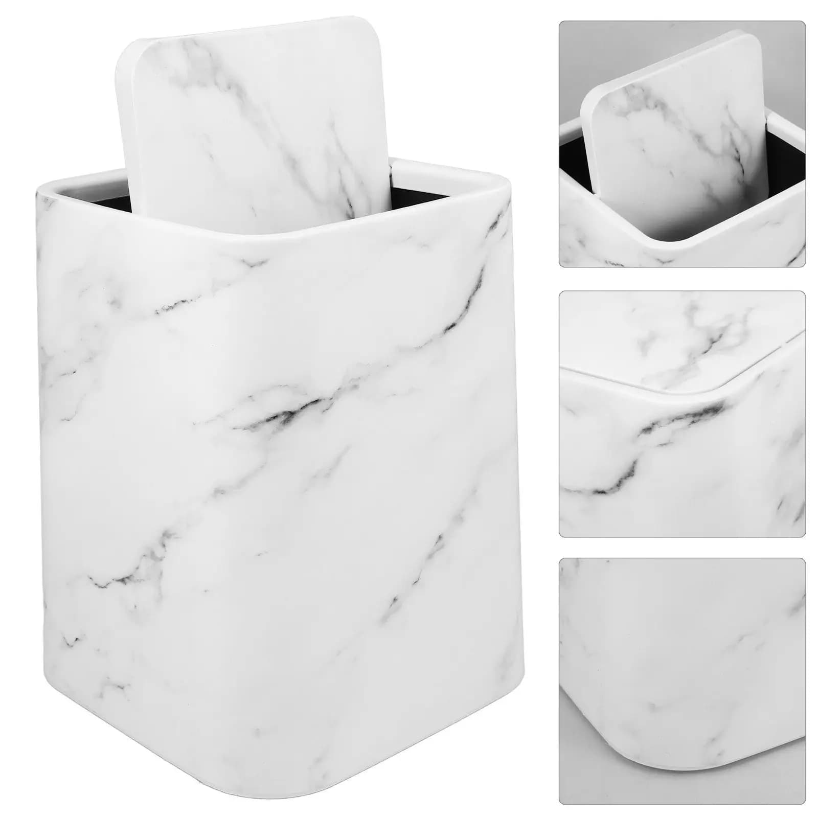 Cestino Moderno con Motivo Marmorizzato Elegante per Soggiorno, Cucina, Bagno, Ufficio, Contenitore per Rifiuti con Coperchio