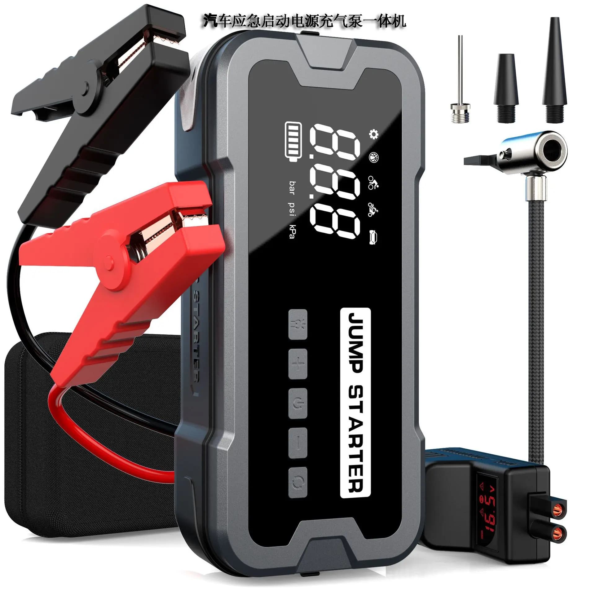 Avviatore d'Emergenza per Auto 10000mAh 2000A con Compressore d'Aria 4 in 1, Torcia e Power Bank Portatile per Veicoli a Benzina e Diesel
