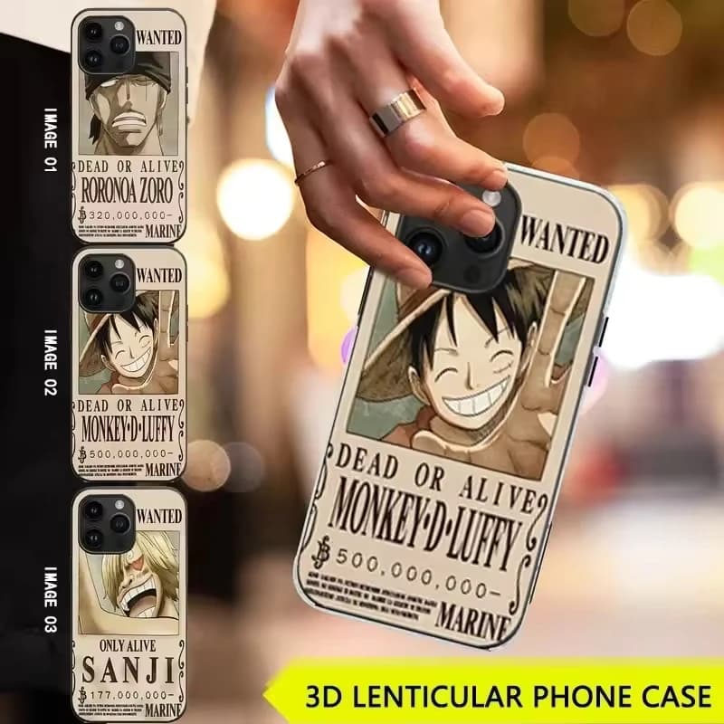 Custodie per telefoni lenticolari 3D One Piece Le coperture a tema anime Wanted di Rufy Zoro Sanji per i fan portano l'avventura pirata al tuo dispositivo