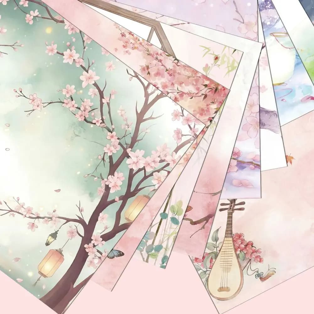 60 Sheets Chinese Style Origami Paper Double-Sided Printed Traditional Landscape Floral Craft Paper Cherry Blossom Floral