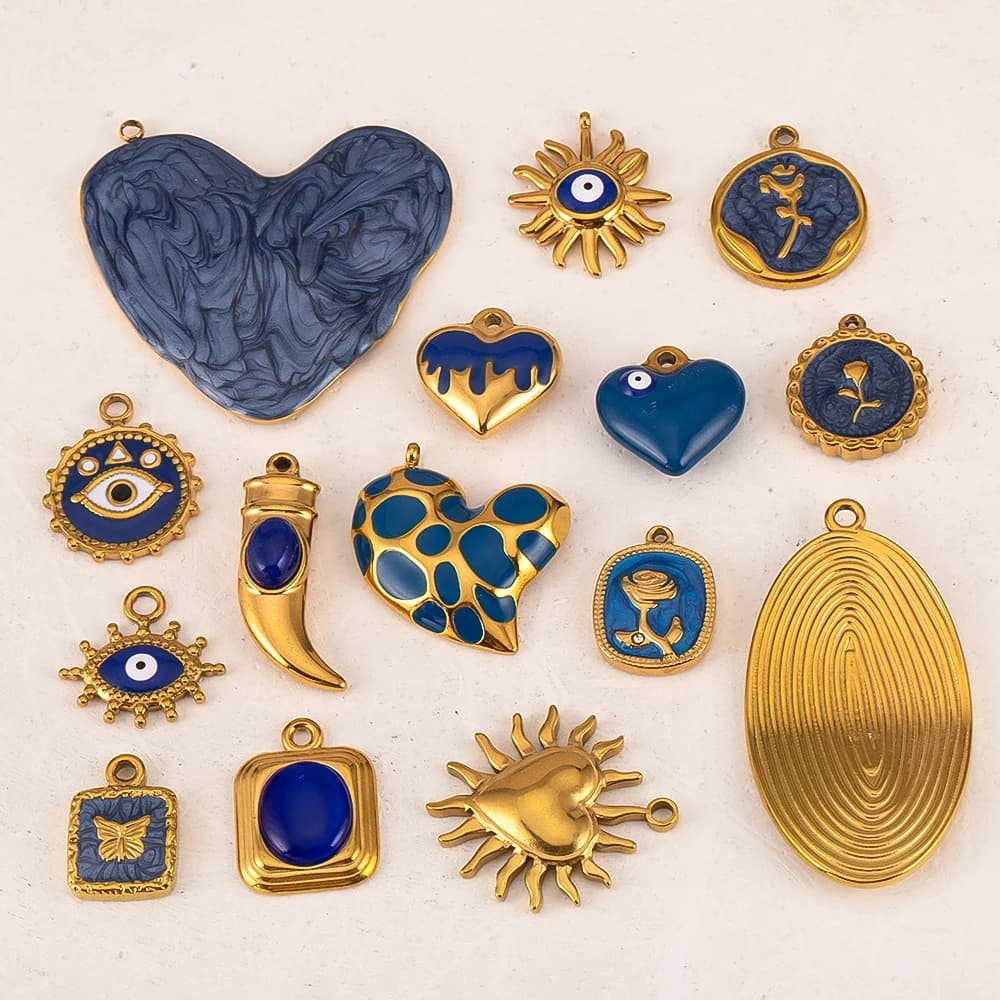 Ciondolo stile bohemien con ciondolo retrò in smalto blu scuro da 2 pezzi in acciaio inossidabile per la creazione di gioielli per vacanze al mare con orecchini fai da te