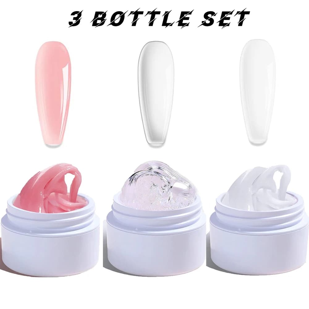 3 bottiglie 15ml * 3 Gel solido per unghie Scultura Gel 3D Nail Poly Extension Gel Builder Rosa/Trasparente/Bianco Facile estensione