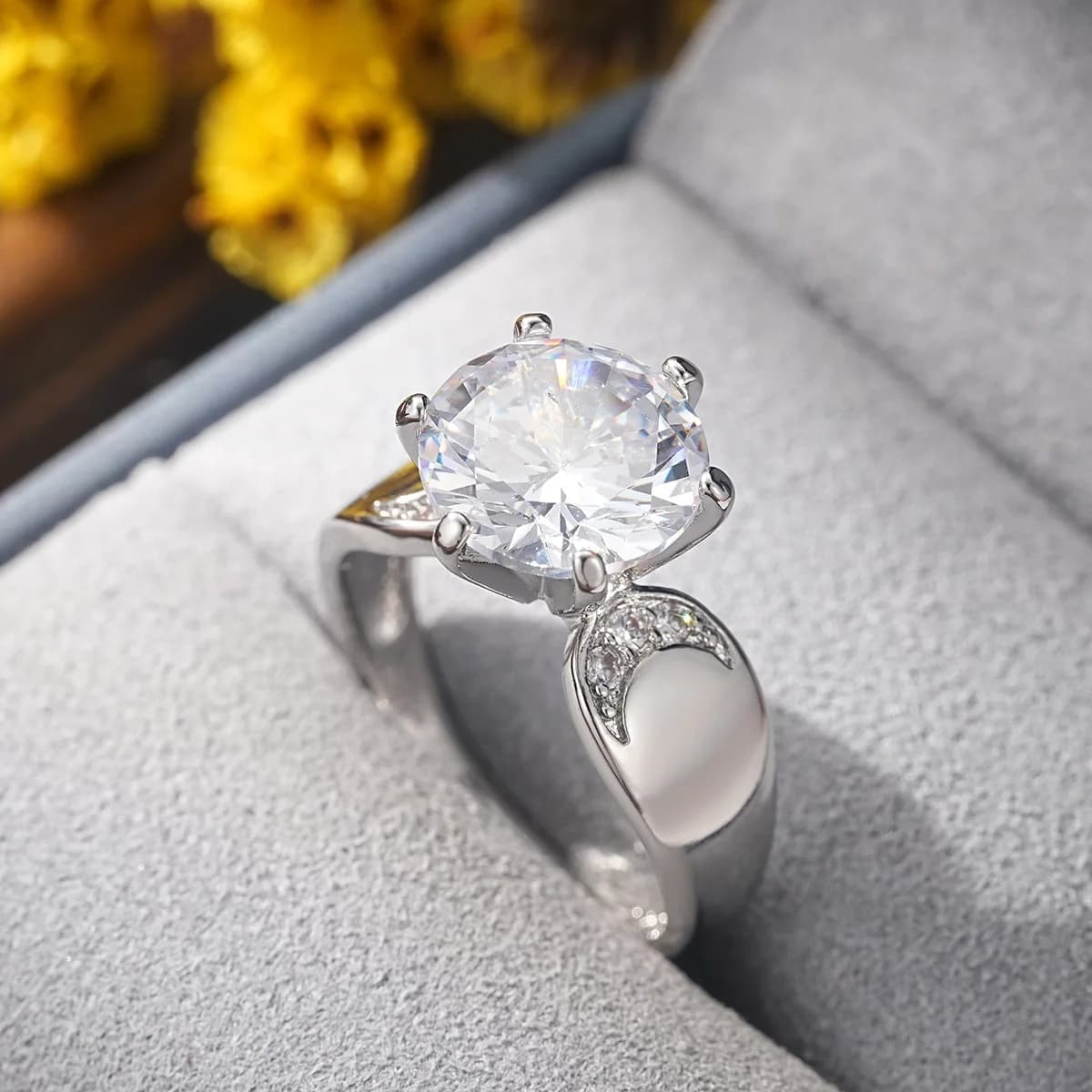 Anelli femminili di grande promozione Anelli di zirconi rotondi in argento sterling massiccio 925 per anelli di fidanzamento di nozze per regalo di gioielli per gli amanti