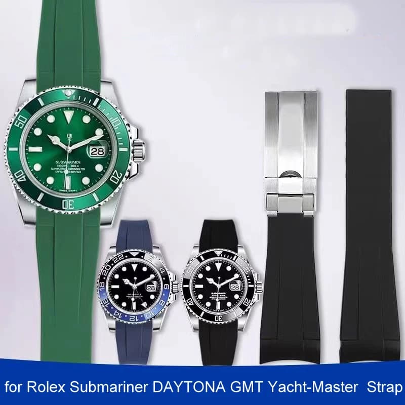 20mm 21mm Rubber Watchband for Rolex Submariner DAYTONA GMT Yacht-Master Silicone Strap Black Watch Band Bracelet