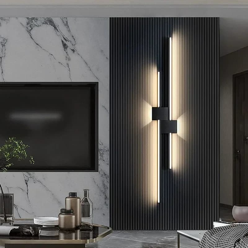 Lampade da parete luci a LED semplice divano moderno soggiorno Decor TV sfondo decorazione griglia in legno camera da letto Bar lampada da parete a striscia lunga