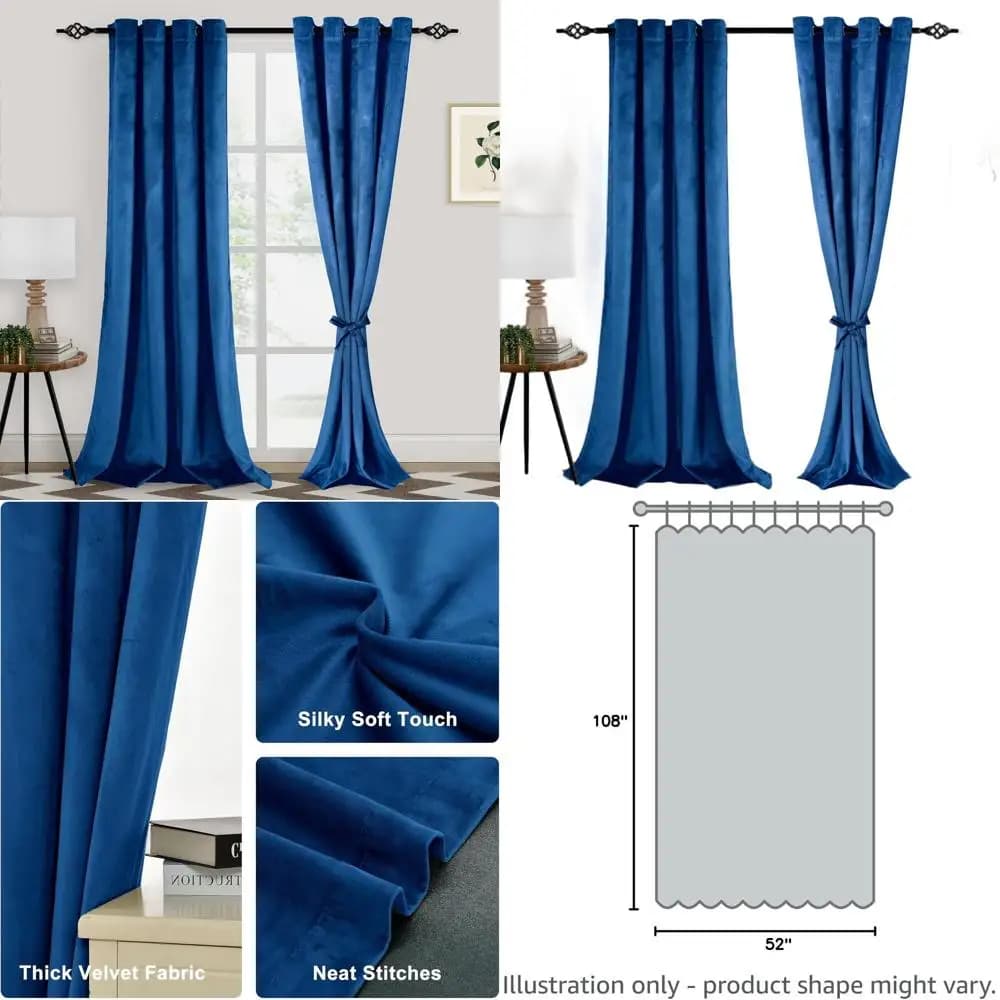 Lussuosi Tende in Velluto Blu Reale 108 per Soggiorno e Camera da Letto, Termoisolanti e Oscuranti, Set di 2 Pannelli