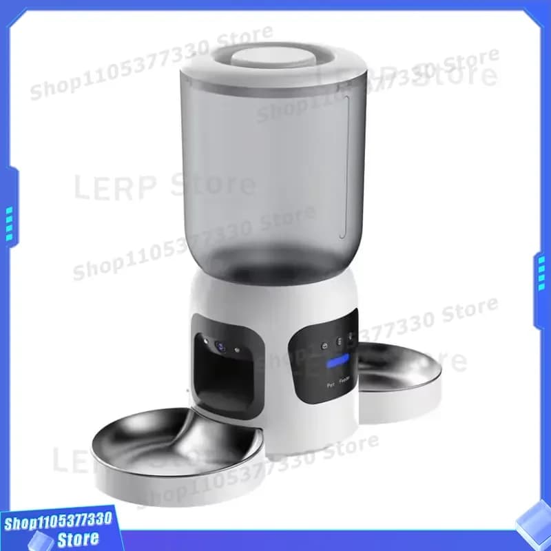 Smart WiFi Pet Feeder Automatic Food Dispenser with Dual HD Camera Remote Timing Control Double Bowl for Multi Cat Dog