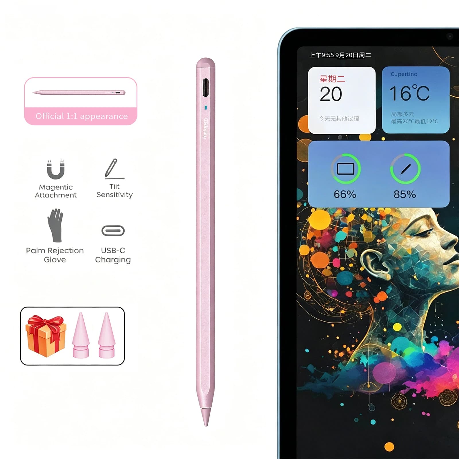 Metapen A8 Stylus for iPad 2018-2026 Fast Charging Magnetic Pencil Anti-Palm Rejection Tilt Sensitivity Magnetic Adsorption