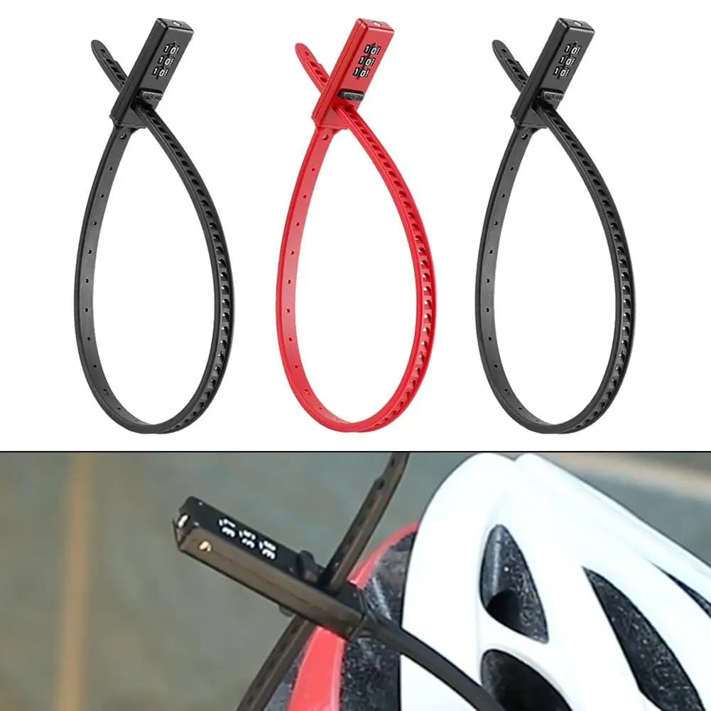 Lucchetto per Bici con Cavo e Cinghia Regolabile, Sistema a Combinazione a 3 Cifre, 56cm, in Lega, per Mountain Bike, Bici da Strada, Blocco Casco