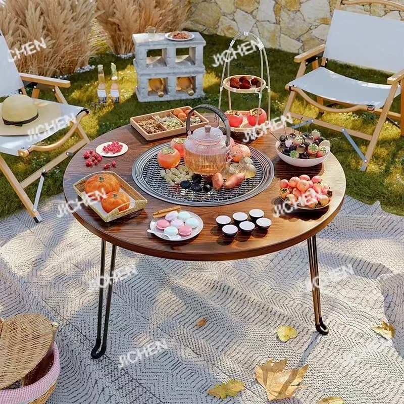 1 portable folding stove table camping table round table for barbecue outdoor picnic table outdoor sports barbecue table