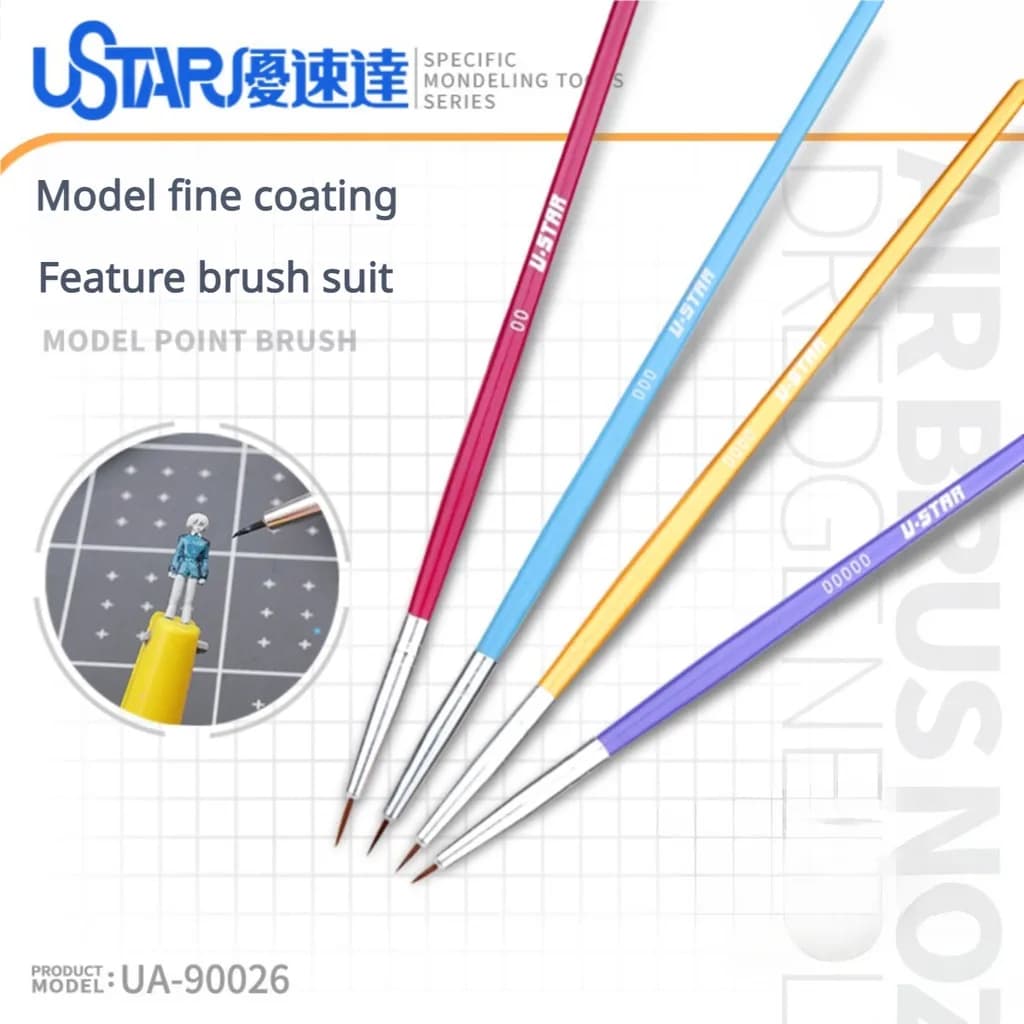 Ustar 90026 Extra Fine Tip Paint Brush for Gundam Model Hobby Craft Sci-Fi Doll Precision Detailing Acrylic Watercolor Artist